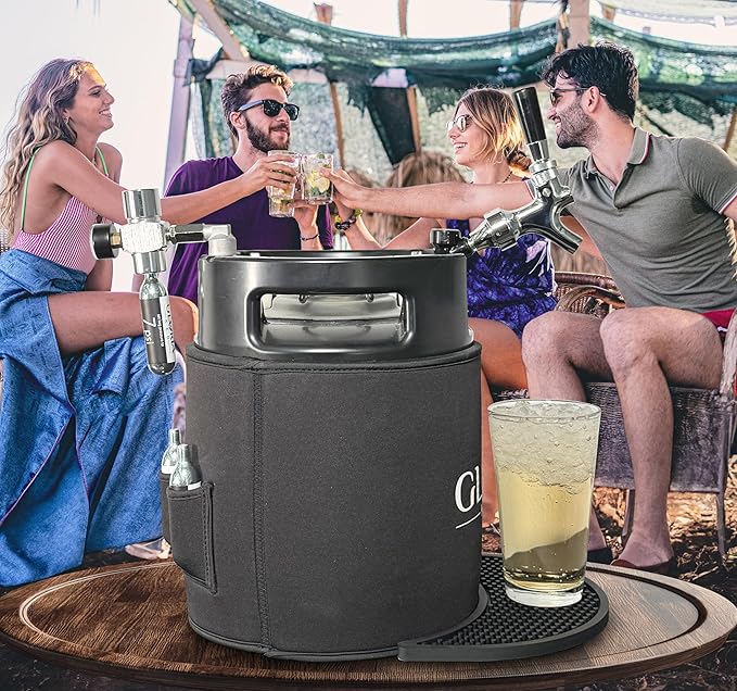 Gloria 7L (1.8 Gal) Mini Keg, Pressurized Keg for Drinks, with Tap System, Co2 Regulated, Stainless Steel