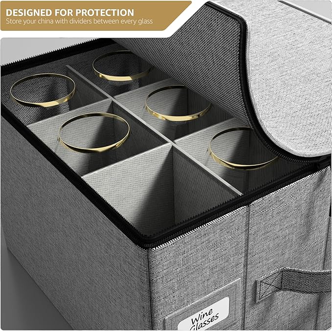 Sorbus Stemware Storage Cases Hard Shell, Wine Glass Storage Box Case with Dividers and Handle - China Storage Containers Holds 12 Crystal Glassware, Red White Wine Glasses, Champagne Flutes, Goblets