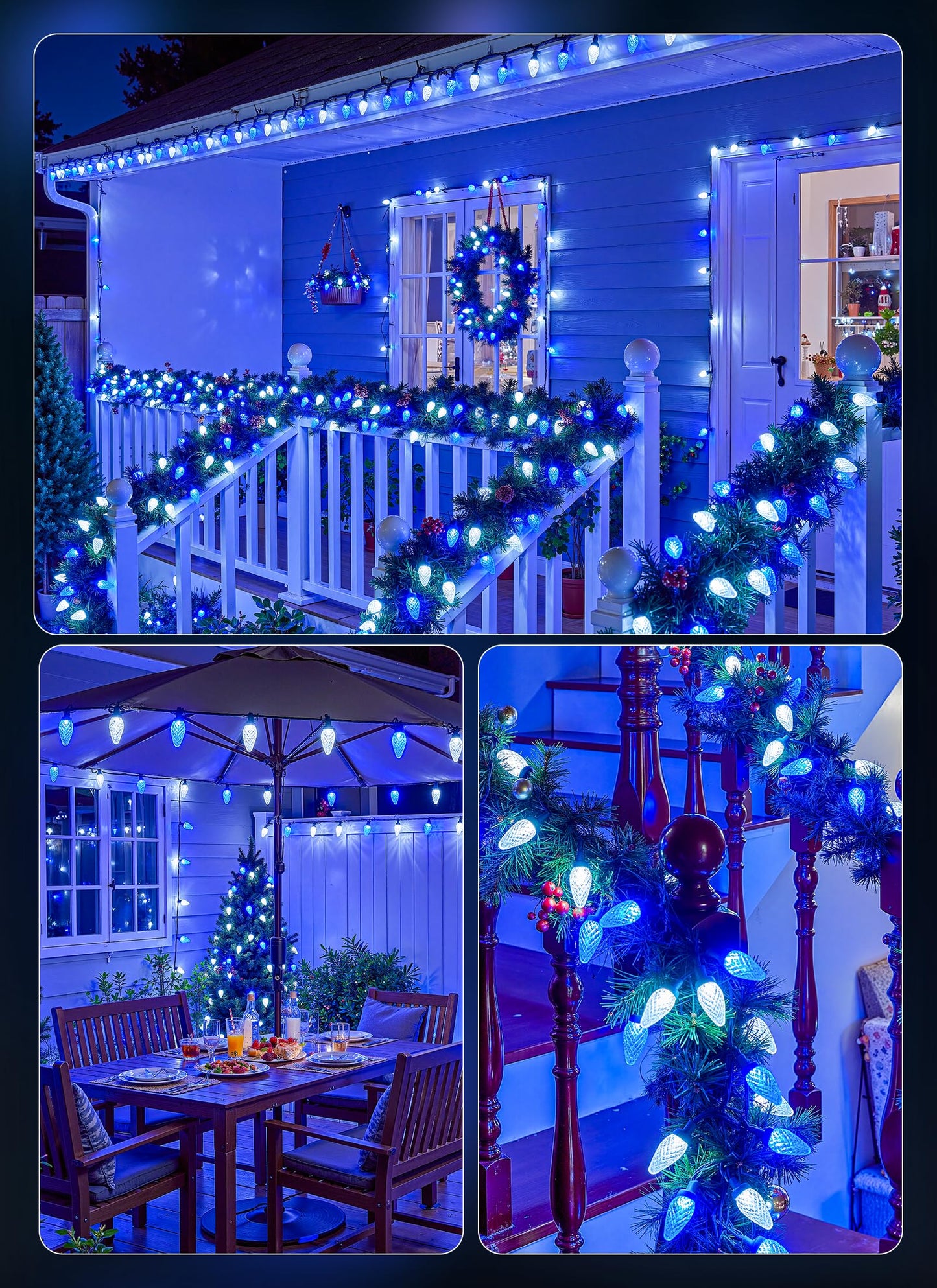 C9 Christmas Outdoor Lights  72 Ft 110 Led C9 String Lights  8 Modes & Timer Extendable Waterproof For Christmas Tree Indoor Outdoor Roofline Patio Outside Garden Backyard Xmas Decor  Blue White
