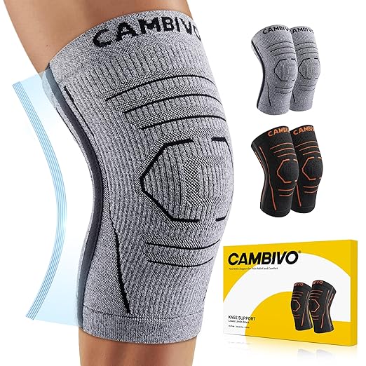 CAMBIVO Knee Brace for Women and Men with Side Stabilizer 2 Pack, Lightweight Knee Compression Sleeves for Knee Pain Relie...