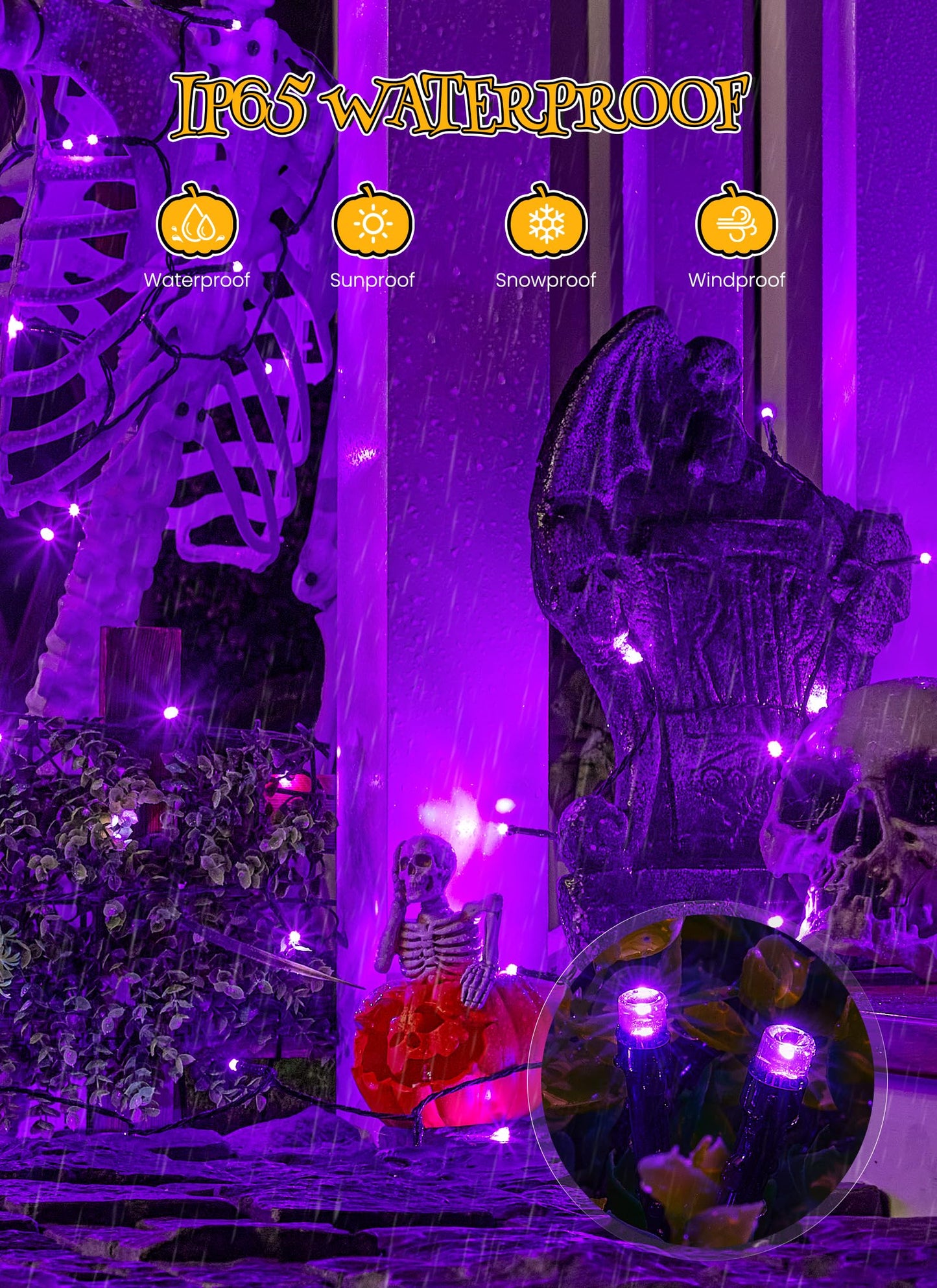 Brightown Halloween String Lights 200Led Solar String Lights Outdoor  Solar Powered Lights Ip65 Waterproof For Party Garden Yard Home Holiday Tree Decoration Lighting (Purple  100Led-2Pack)