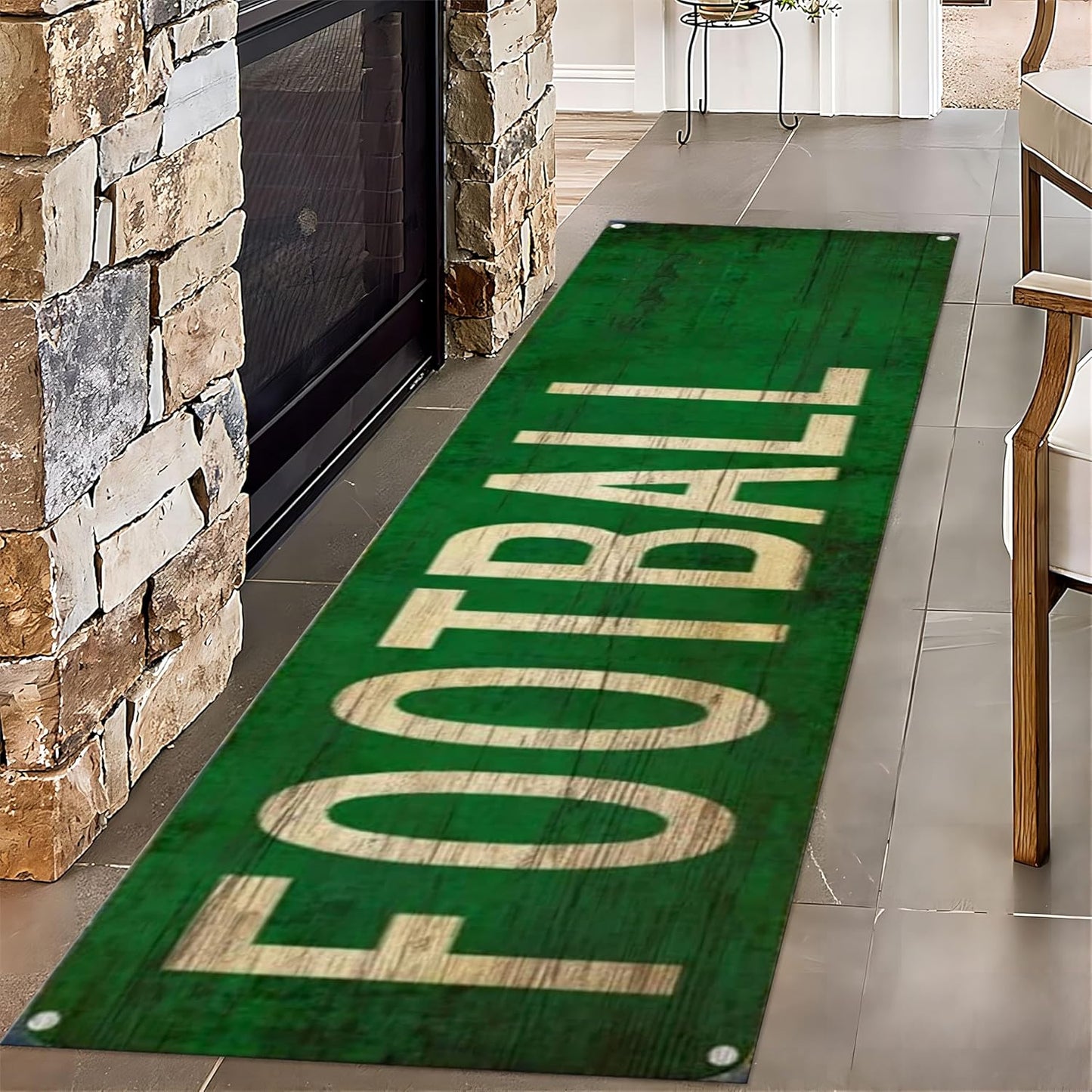Sports Runner Rug, 1.3x7ft, Football Indoor Floor Rugs, Indoor Decor Thin Low Pile Easy Clean Rugs, Non-Shedding Reduce Noise Washable Non-Slip Carpets for Bedside Family Kitchen
