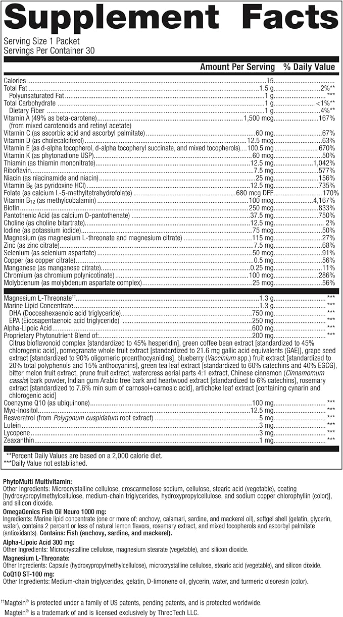 Metagenics Wellness Essentials Brain Health Daily Packs - Comprehensive Brain Support* - with Alpha Lipoic Acid, Biotin, DHA, Folate & More - Gluten-Free - 30 Packets