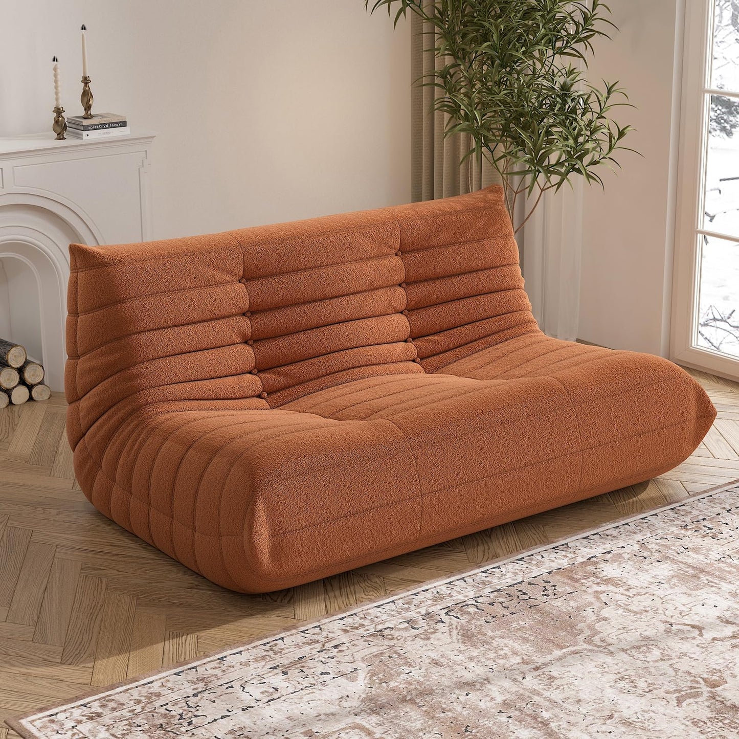 Bean Bag Chair, Loveseat Fireside Chair Bean Bag Sofa Large Bean Bag Chair for Adults, 2 Seater Bean Bag Chairs for Teens with High Density Comfortable Foam, Bean Bag for Living Room, Bedroom (Orange)