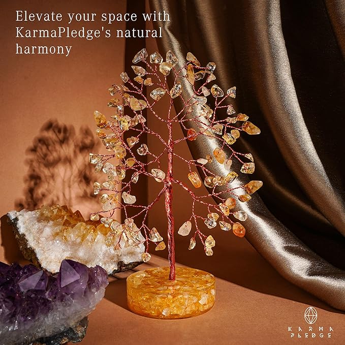 Crystal Tree for Home and Office Decor, Citrine Chakra Healing Stones Handmade Feng Shui Bonsai Tree of Life for Positive Energy, Money, Good Luck, Christmas Decor, Birthday Gifts for Women, Mom