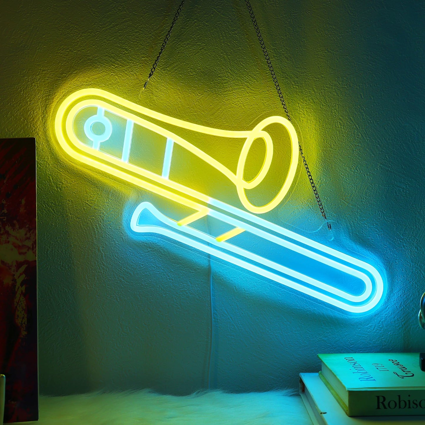 CoolGift Mart Trombone Neon Sign, Dimmable LED Trombone Room Decor Light With USB Powered, Decorations for Bedroom Living Room Club Music Studio, Gifts for Trombone Enthusiasts Music Lovers