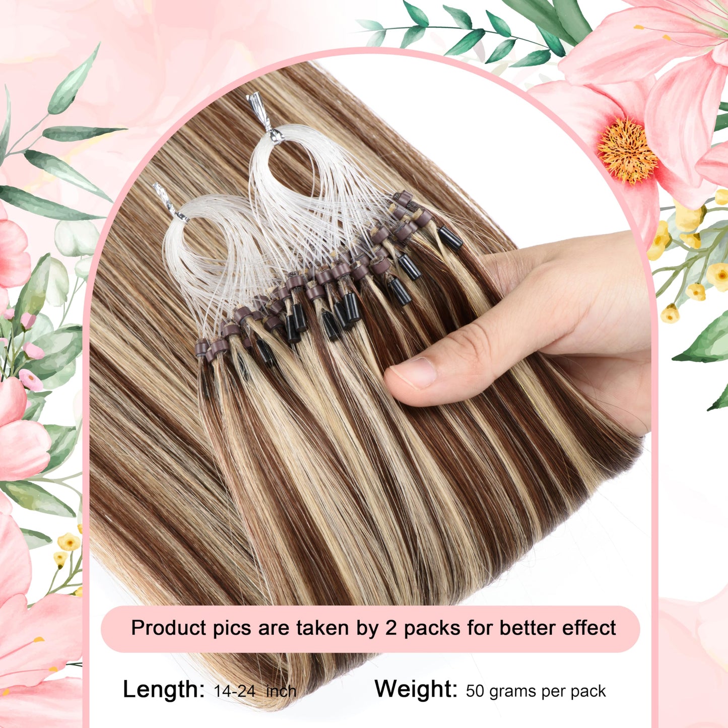 Kpvxxve 24 Inch Human Hair Extensions Micro Beads Hair Extensions Ombre Remy Human Hair Brown with Bleach Blonde Micro Loop Huma