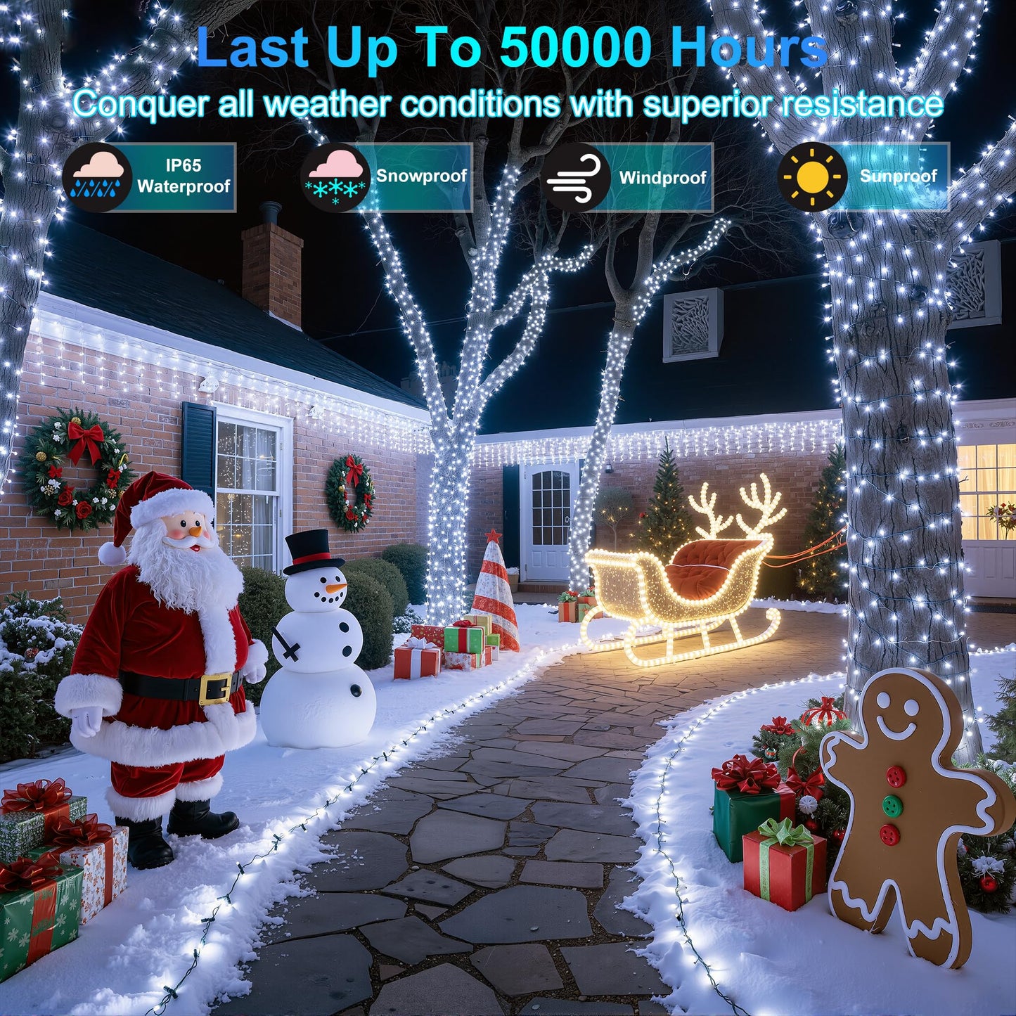 750Led Christmas Lights Outdoor Use  240Ft 12 Modes Cool White Led String Lights With Timer Dimmable  Waterproof Christmas Tree Lights For Xmas Patio Yard Fence Balcony Garden Decor Cool White