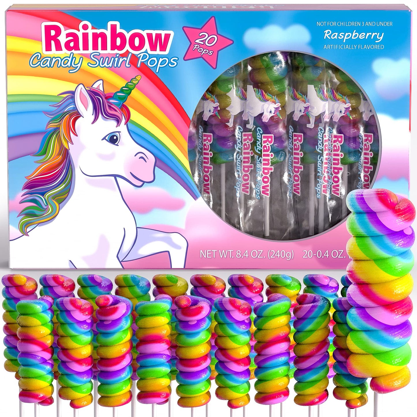 Unicorn Candy Swirl Lollipops Individually Wrapped 20pk- Unicorn Lollipop Candy Bulk For Unicorn Party Favors & Rainbow Party Fa