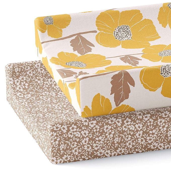 Baby Changing Pad Cover 2-Pack for Girls (Poppy Fields) - Premium Fitted Sheets Baby Diaper Changing Table Cover - Buttery Soft Cotton Blend