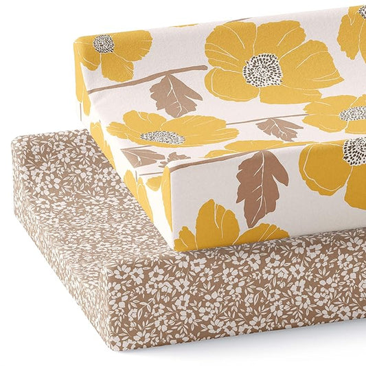 Baby Changing Pad Cover 2-Pack for Girls (Poppy Fields) - Premium Fitted Sheets Baby Diaper Changing Table Cover - Buttery Soft Cotton Blend