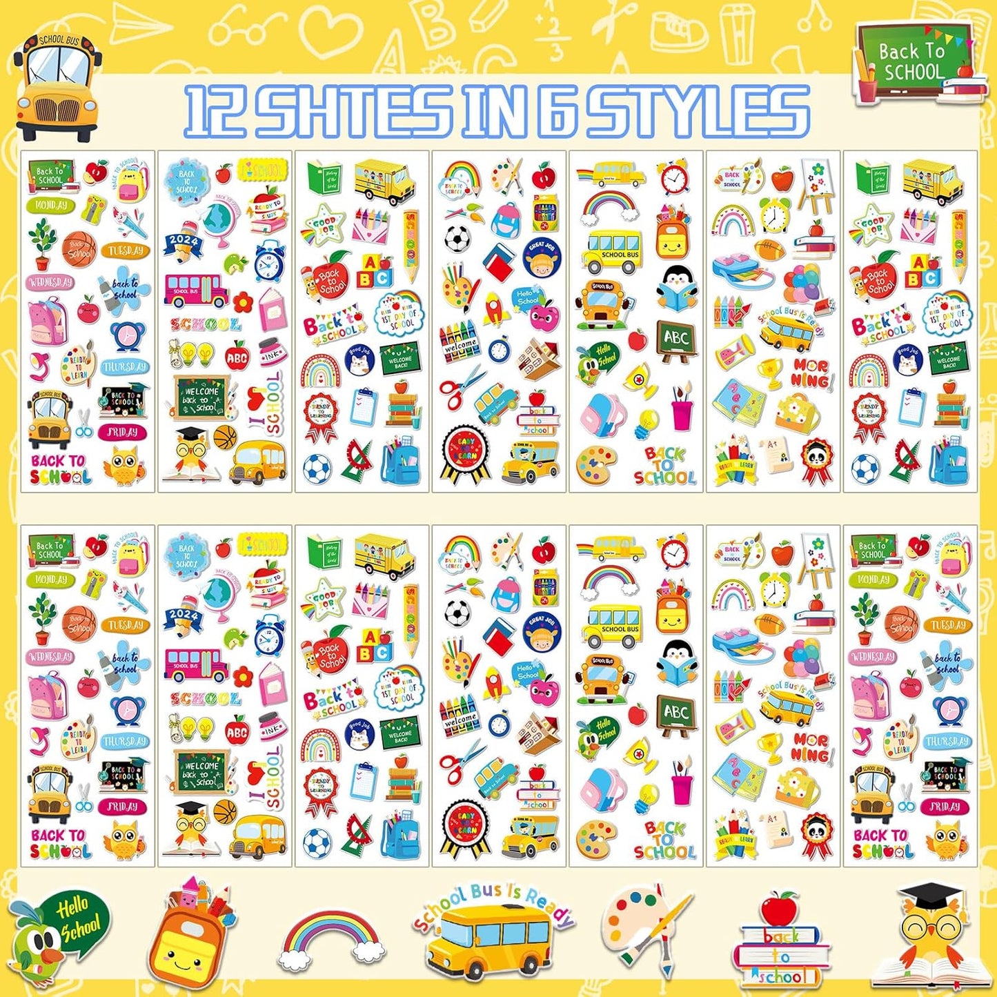UPINS 12 Sheets Back to School 3D Cute Puffy Stickers - First Day of School Teacher Foam Stickers - Welcome Back Gifts for Students Classroom Reward DIY Crafts Decorations