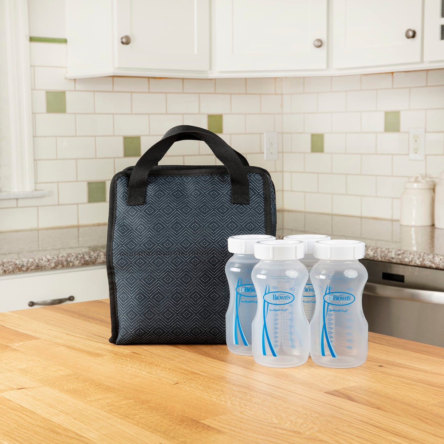Dr. Brown's Fold & Freeze Bottle Tote, Travel Baby Bottle Insulated Cooler Bag, Store Up to 6 Baby Bottles, Black, BPA Free