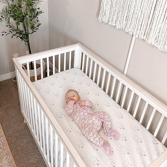 Newton Baby Fitted Single Layer Crib Sheet (2-Pack) - Ultra Breathable and Soft, Organic Cotton, Fits All Standard Cribs, Wishing on a Star White