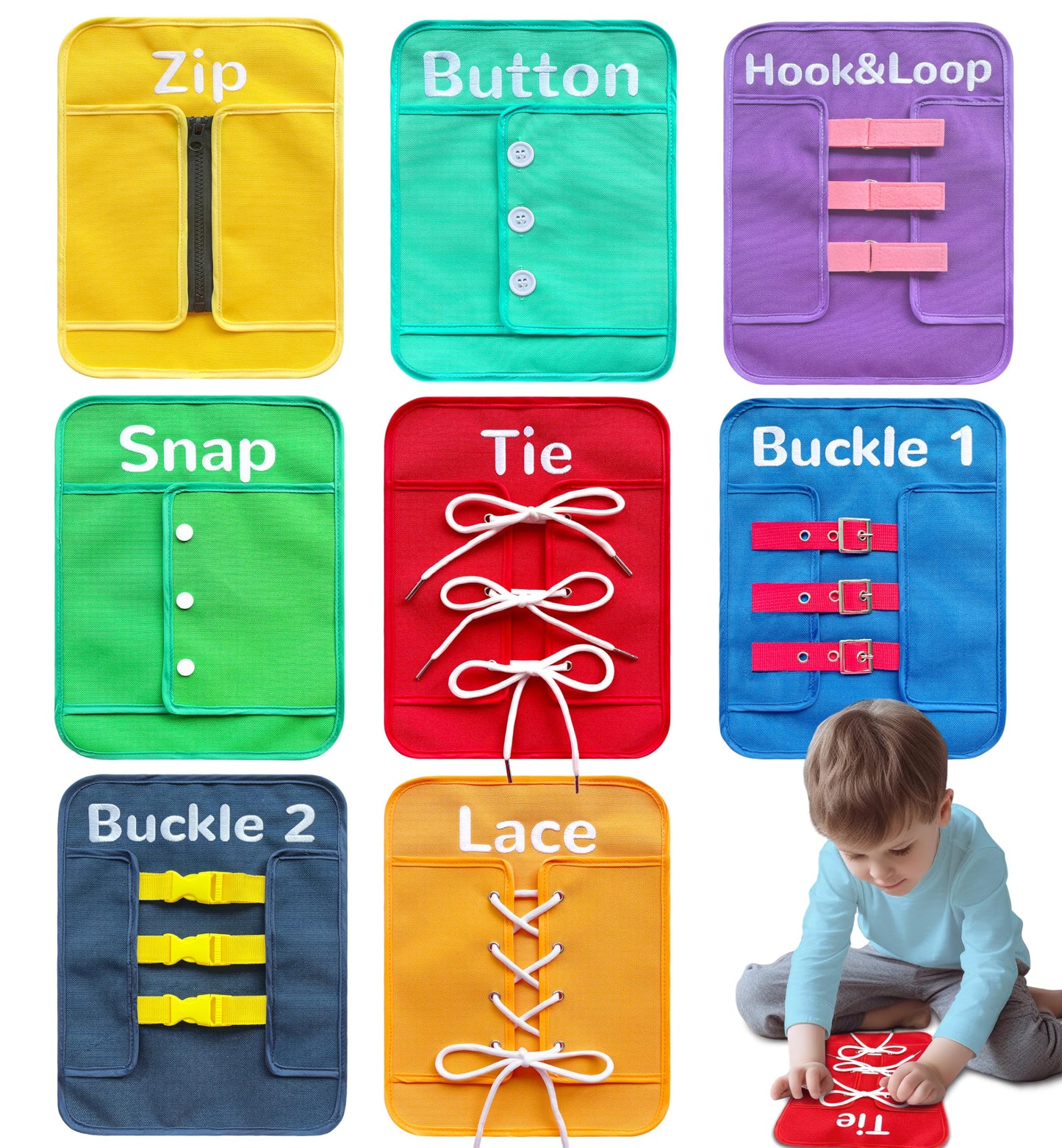 Craftstory Toddlers Montessori Toys Busy-Board for 3 4 5 Year Boy Girl Gifts Sensory Basic-Life-Kills Shoe-Tying Practice for Kids, Buckle Zip Lacing Travel Toy Birthday Gift