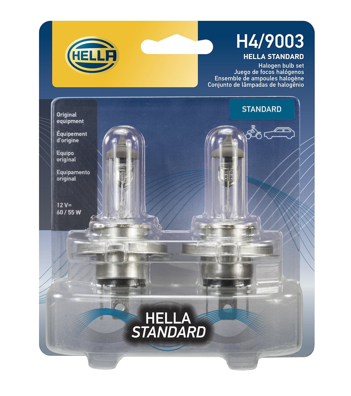 HELLA H4TB Halogen Bulbs, 12V, 60/55W, Standard Base P43t, Glass, Multi Color