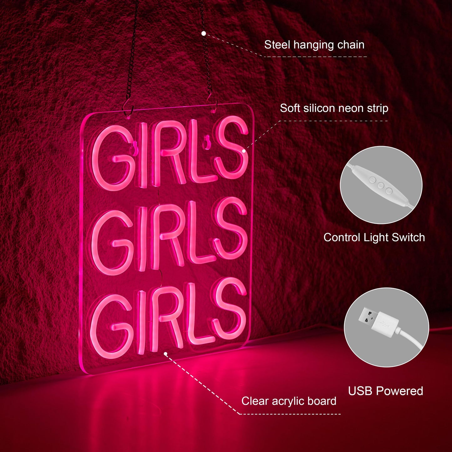 ZODZ Neon Light Sign - Pink LED Wall Decor with Dimmer for Bedroom, Office, Pub, Cafe, Man Cave