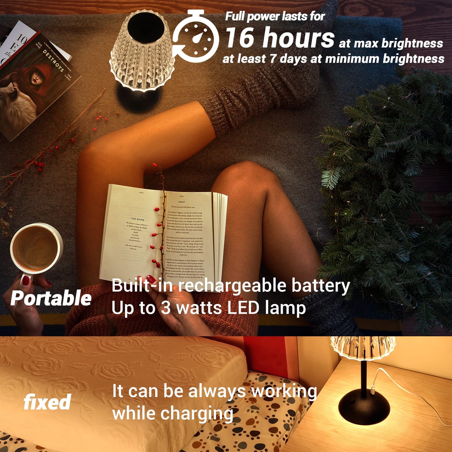 Amingulry Cordless Table Lamp, Rechargeable 4000mAh, 3 Color Modes, Dimmable, Small, 2 Pack Black Modern Lamps