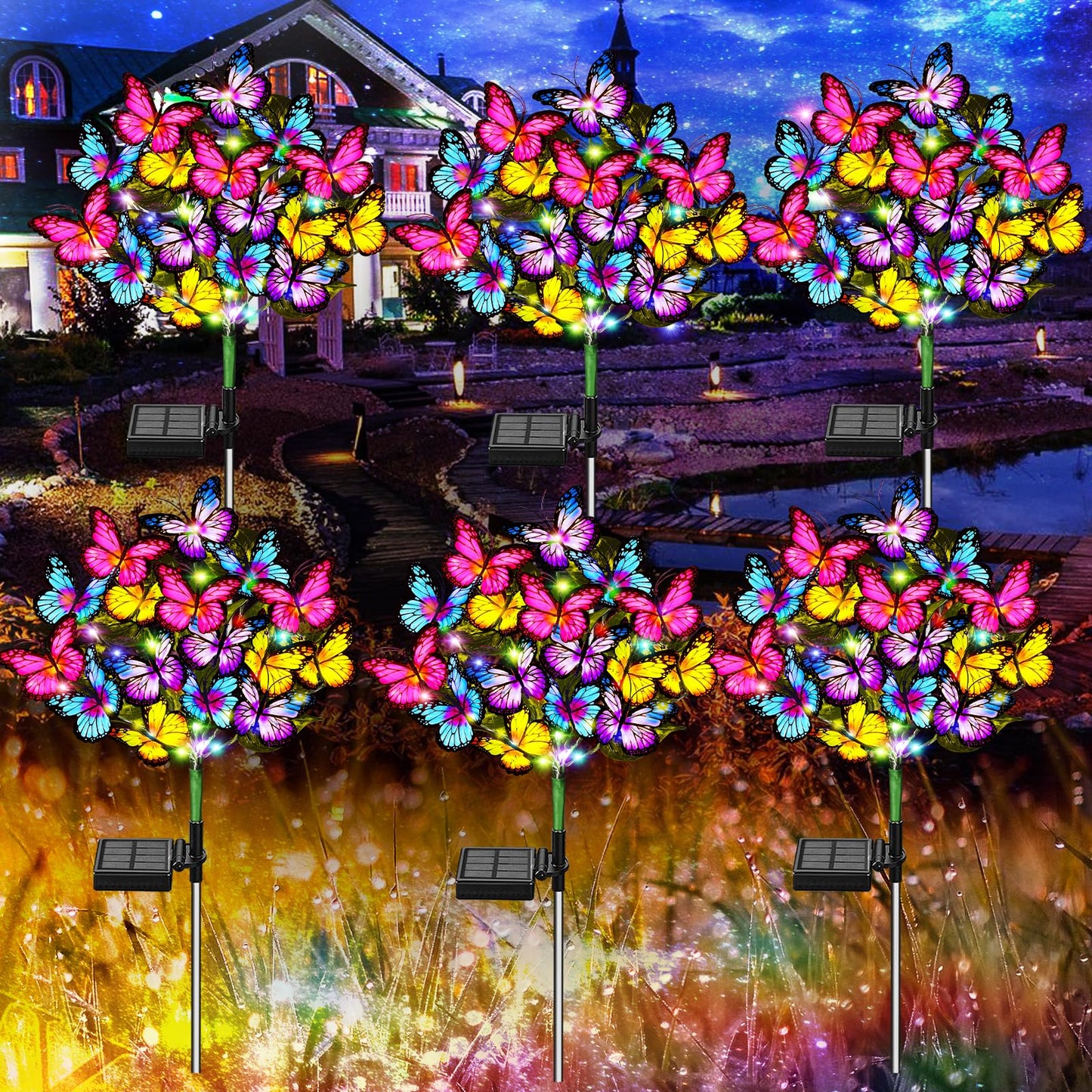 Solar Garden Lights Solar Lights Outdoor Waterproof Solar Lights 6 Pack With New Upgraded 216 Led 102 Butterfly Outdoor Solar Lights For Yard Outside Garden Pathway Decor Gifts For Women
