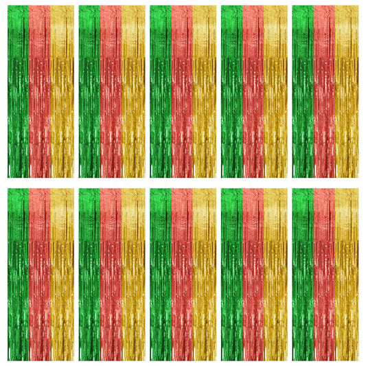 10 Pack Hawaii Party Backdrop Decorations Vibrant Summer Streamers Foil Fringe Curtains Metallic Tinsel Backdrop for Birthday Gr
