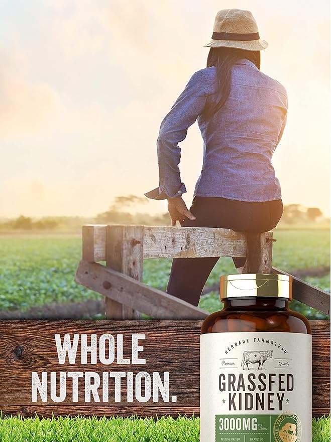 Carlyle Grass Fed Beef Kidney Supplement | 200 Capsules | 3000mg | Pasture Raised Desiccated Bovine Supplement | Hormone and Pesticide Free | Non-GMO, Gluten Free | by Herbage Farmstead
