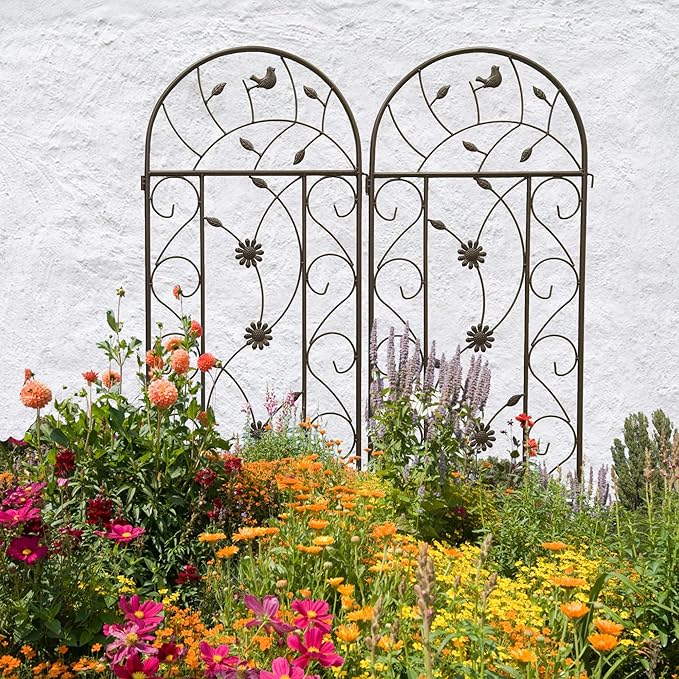 Metal Garden Trellis Rustproof Trellis for Climbing Plants Outdoor Flower Support Bird Deco (Brown-4 Pack, 86.7"x19.7")
