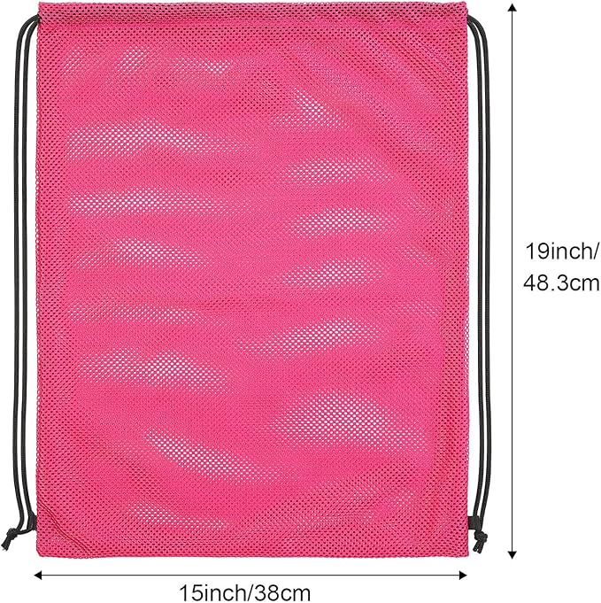 Frienda Mesh Drawstring Backpack Bag Multifunction Mesh Bag for Swimming, Gym, Clothes (Fluorescent Pink)