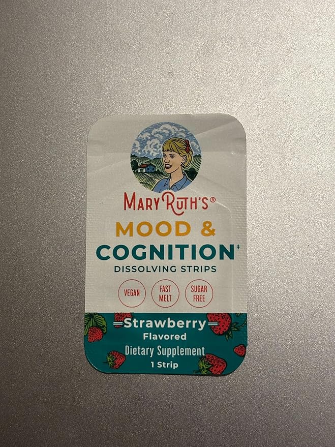 Mood & Cognition Dissolving Strips by MaryRuth's | Vitamin B12 | Vitamin B6 | Saffron | Folate | B Vitamins | Sugar Free | Strawberry Flavor | Vegan | Gluten Free | Dairy Free | 30 Count