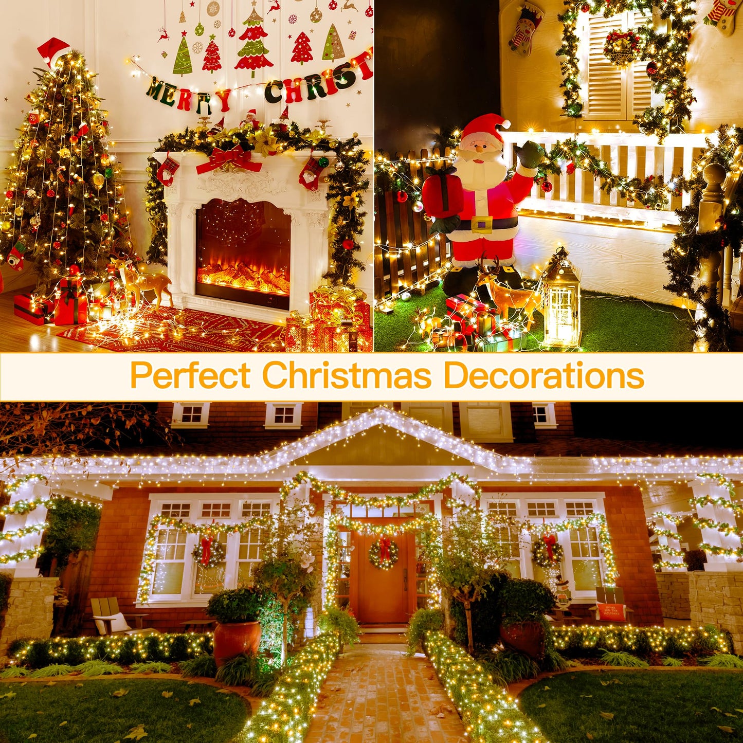 Ollny Warm White And Cool White Christmas Lights Waterproof  400Led 131Ft String Lights With Remote 3 Timer  Plug In 8 Modes Fairy Light For Xmas Tree Indoor Bedroom House Decorations