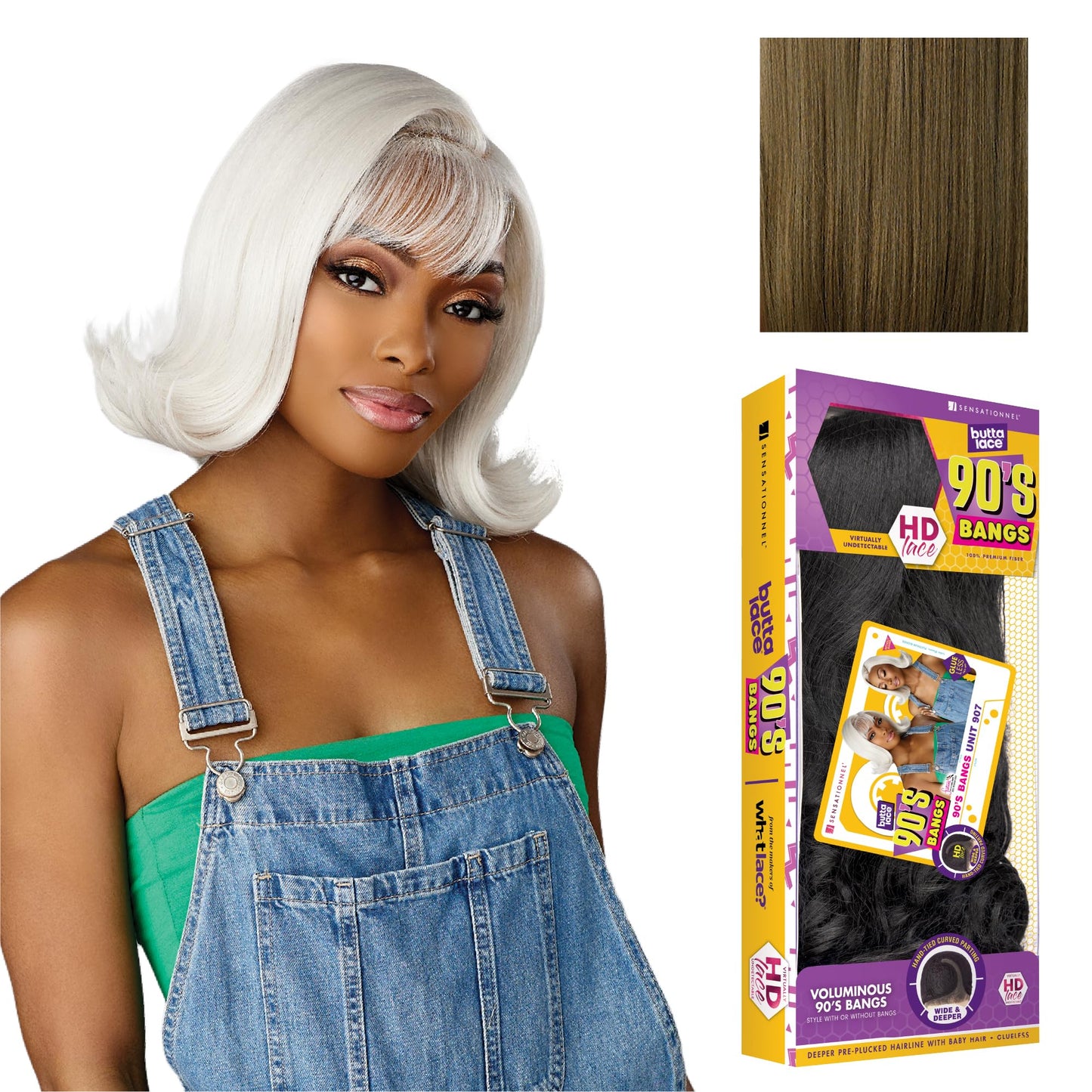 Sensationnel Butta Lace 90Sbangs Wigs - Unit 907 Glueless Wide Deep Part Synthetic Preplucked Hairline (LIGHTASHBROWN)