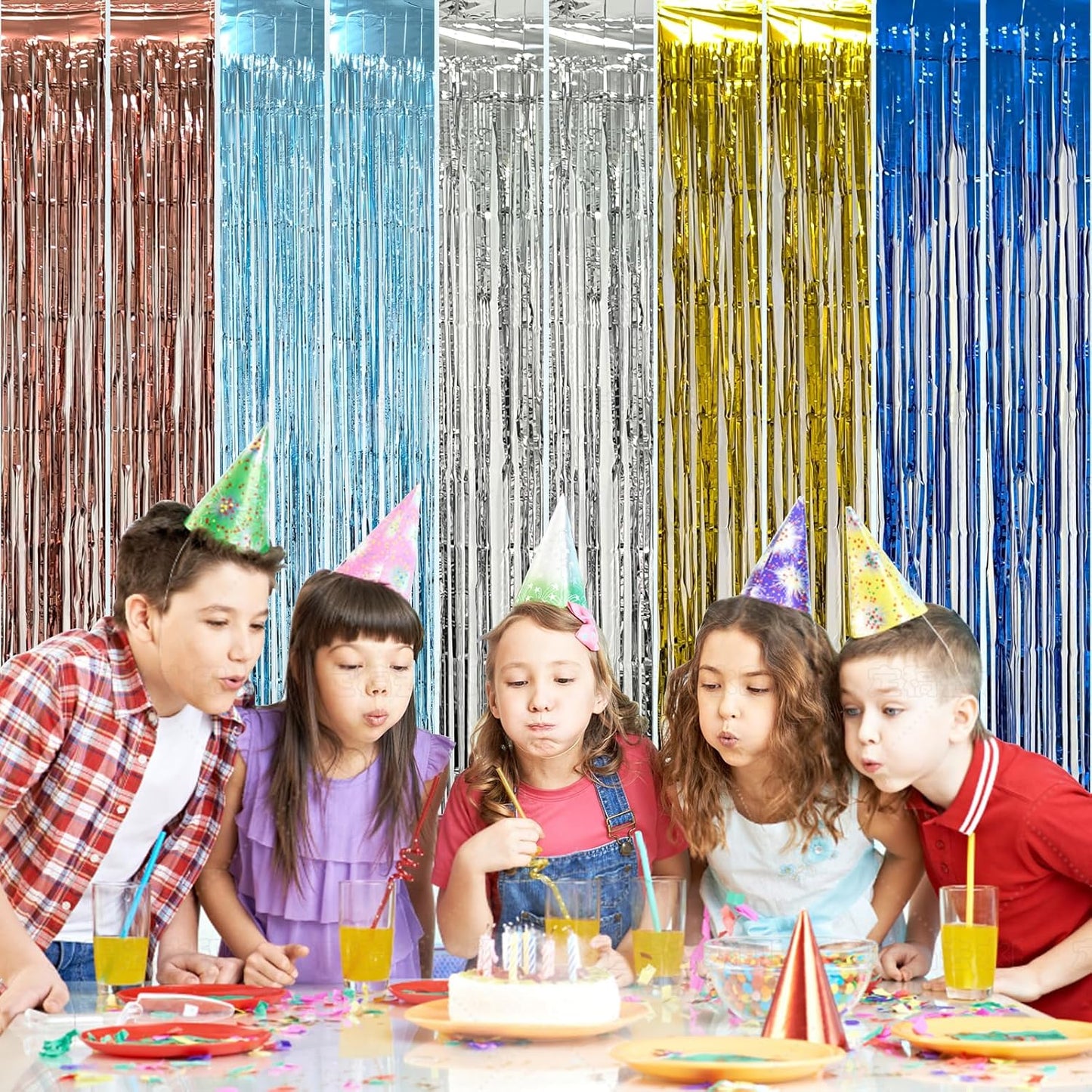 5 Pack Silver Foil Curtain Backdrop Metallic Tinsel Foil Fringe Curtains Photo Booth Props for Birthday Wedding Engagement Bachelorette Christmas Holiday Celebration Party Decorations Supplies