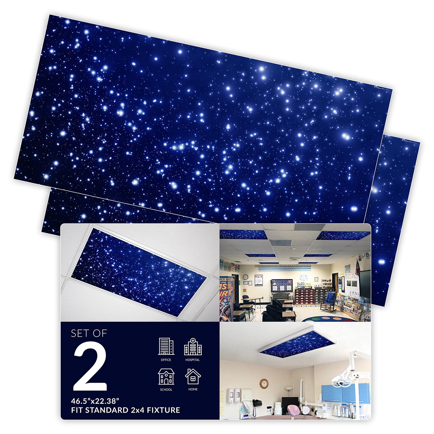 OCTO LIGHTS Fluorescent Light Cover - 2x4 Starry Night, Pack of 2, Model Astronomy Fluorescent Light Covers 001