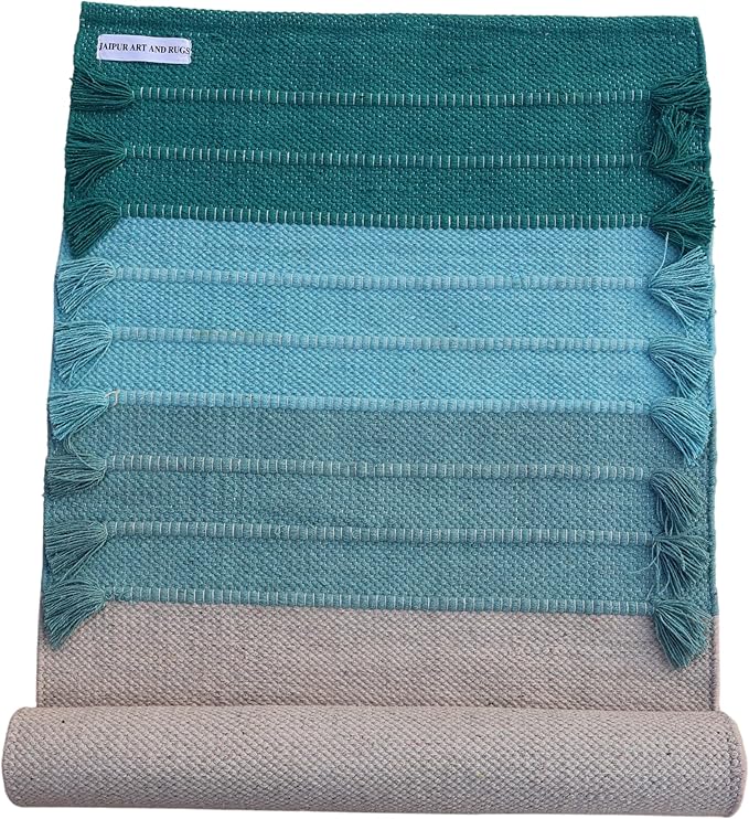 Jaipur art & Rugs Cotton Yoga Mat - Eco-Friendly Hand-Woven Rug - Non Slip & Thick (24”x72”x5mm) for Everyday Fitness at H...