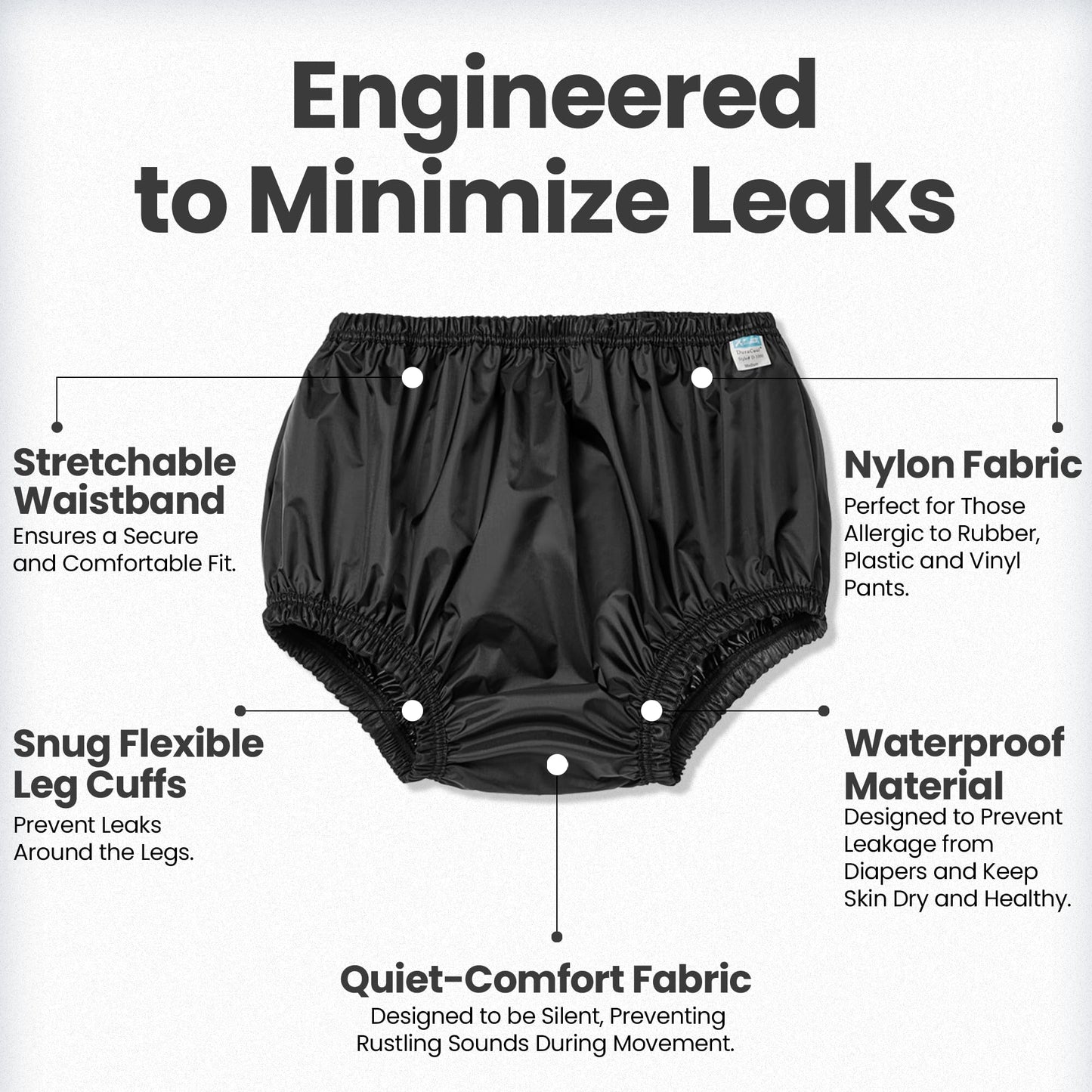 Incontinence Leak-Protection, Washable Pull-On Cover Pant, Advanced Duralite-Cool-Lightweight-Durable- Kleinert's (Black, Large)