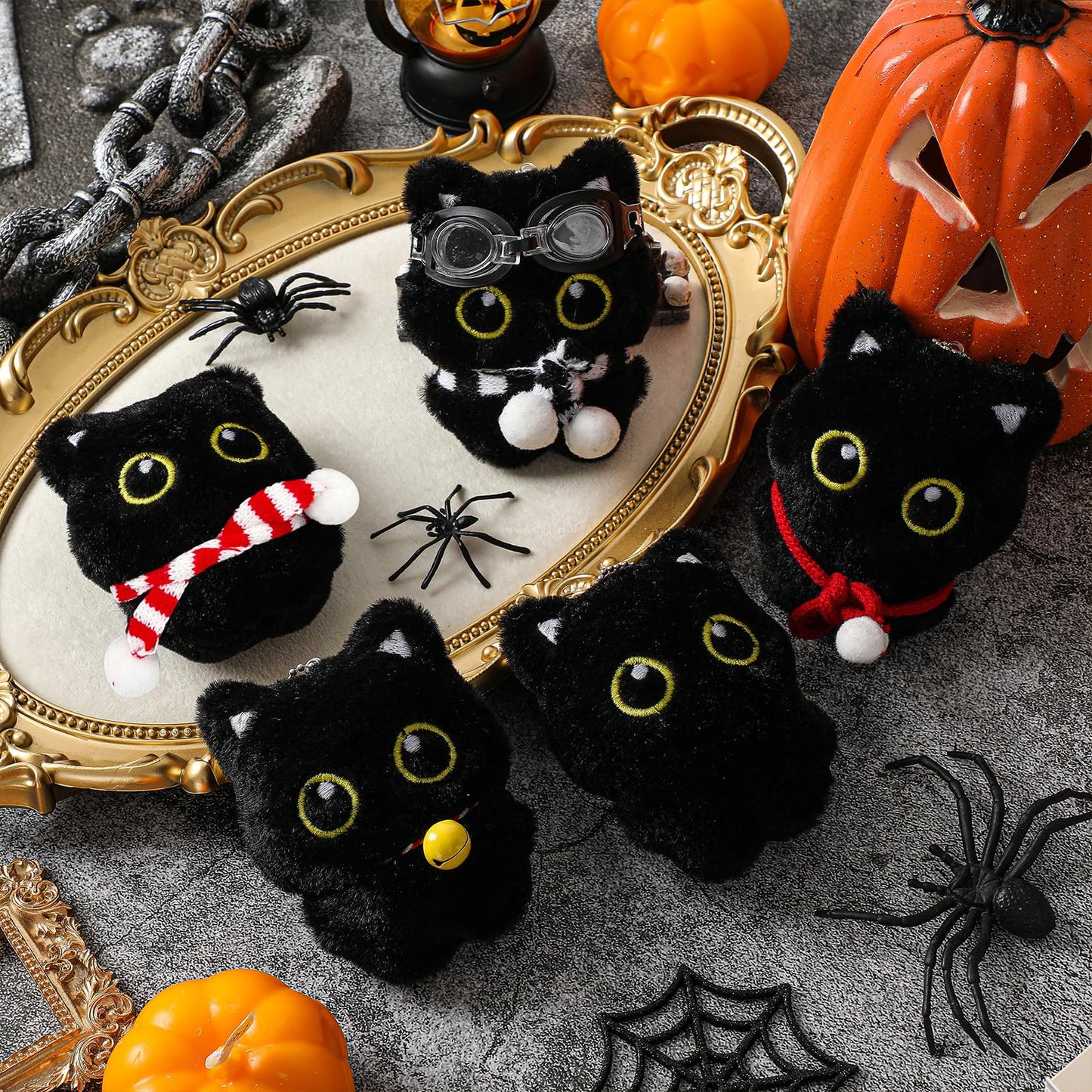 Tondiamo 5 Pcs Black Cat Keychain Plush Bag Charm Cute Kawaii Gifts for Christmas Halloween Accessories (Classic)