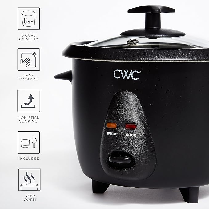 COOK WITH COLOR 6 Cup Rice Cooker 300W - Effortless Cooking and Perfectly, Cooks 3 Cups of Raw Rice for 6 Cups of Cooked Rice, Black