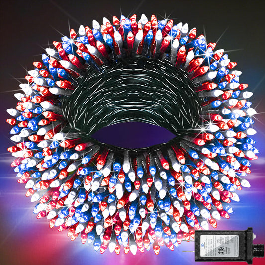 750 Led 240Ft Christmas String Lights Outdoor With 12 Lighting Modes  Green Wire Christmas Lights With Timer & Dimmable  Waterproof Plug In Fairy Lights For Room Party Home Xmas  Red White & Blue