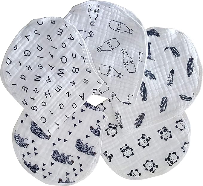 ShoppeWatch Muslin Burp Cloths Baby Burping Bibs 100% Natural Cotton 5-Pack Large 6 Layers Thick Soft Absorbent Cloth Spit Up Dribble Towels Rags for Newborns Baby Boy or Girl Unisex BB28