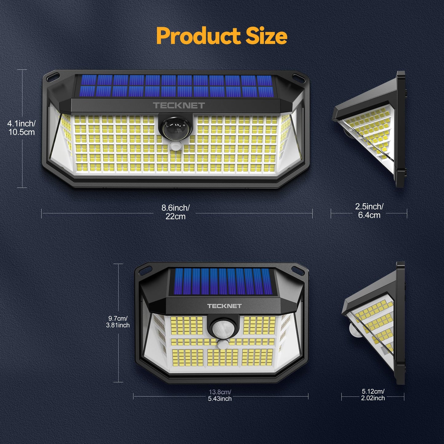 TECKNET Solar Lights Outdoor 3 Pack, 2?231 LED & 1?416 LED, Motion Sensor, Waterproof, Cool White, Model TK-SL007