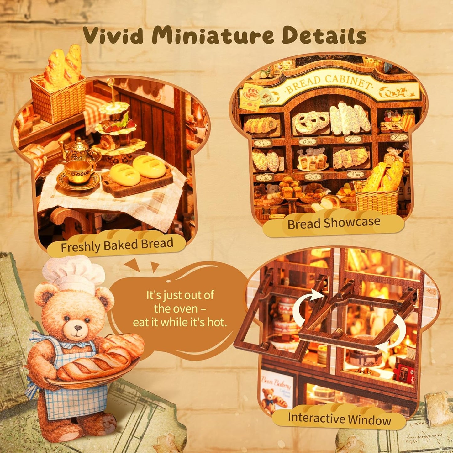 3D Wood Puzzle Bear Bakery LED Dollhouse Book Nook Kit - Miniature Bookshelf Insert DIY Home Decor Gift for Kids and Adults (Bear Bakery)
