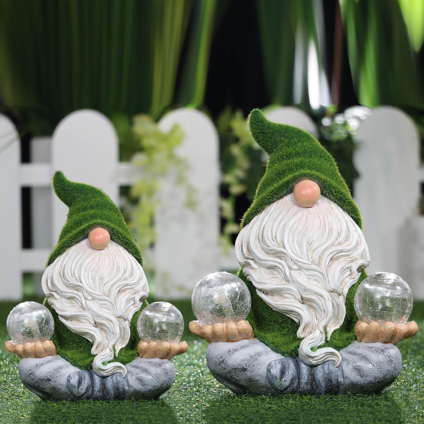 TERESAS COLLECTIONS Garden Gnome with Solar Lights, 6in Green Resin Zen Decor for Yard, Outdoor Patio, Yoga Gifts for Men and Women
