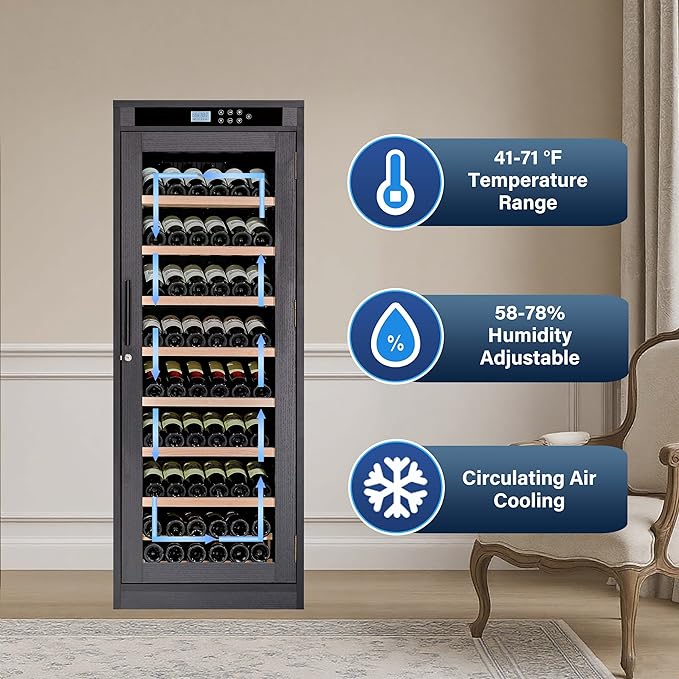 102 Bottles Grape Wine Refrigerator, Freestanding/Built-in Wine Fridge, LED Touch Screen, Intelligent Temperature-Controlled, 10.6 cu.ft. Multi-Tiered Cabinet 9 Removable Shelves, Black