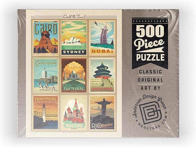 MyPuzzle World Travel, Collage, Vintage Poster - Premium 500 Piece Jigsaw Puzzle for Adults