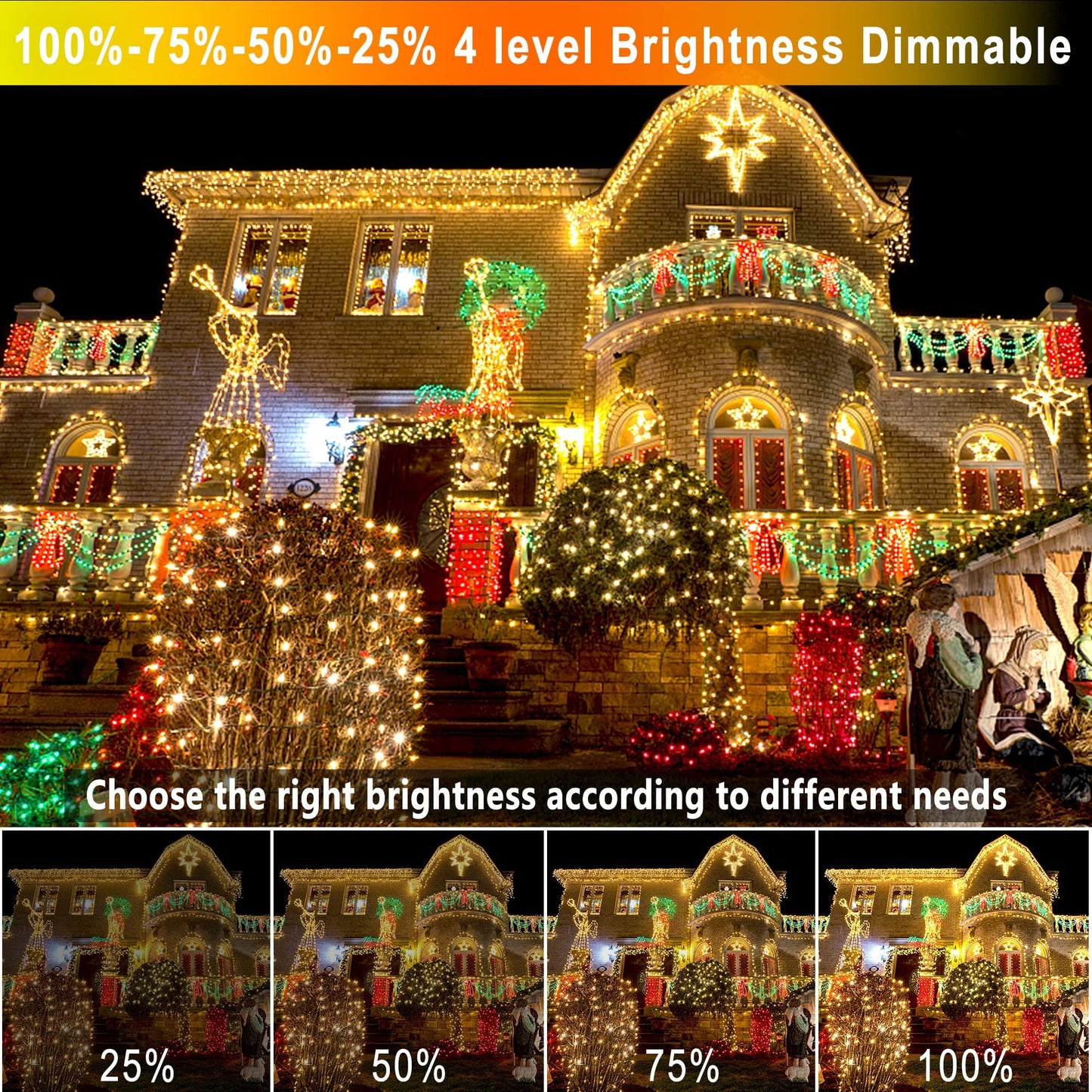 Knonew Led Christmas Lights 403Ft 1000 Bulbs Color Changing Waterproof Fairy Lights For Outdoor, Warm White To Multicolor, Model Bg-Cl3M3-306L01