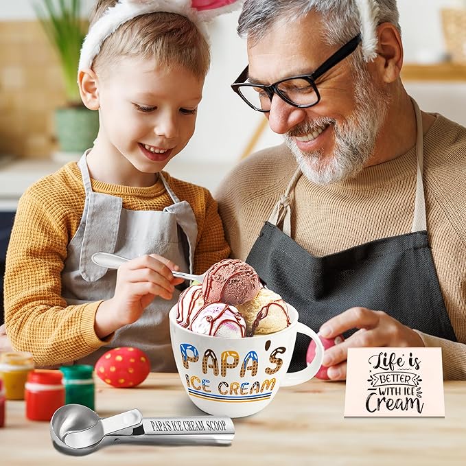 Christmas Papa Gifts, Gifts for Him Papa, Dad's Ice Cream Bowl Scoop Shovel Spoon Set, Papa’s Ice Cream Gift, Ideal Xmas Birthday Father's Day Gift for Man
