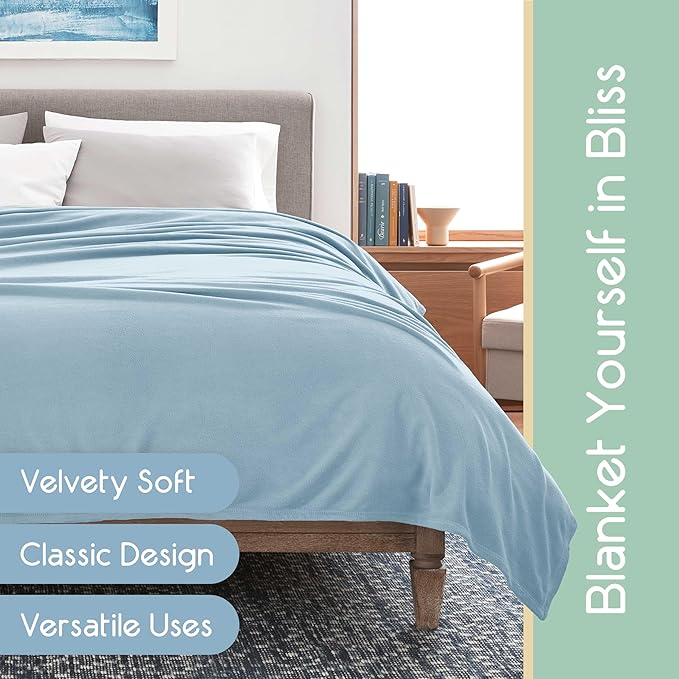 Vellux Microfleece Blanket, Full/Queen, Light Blue