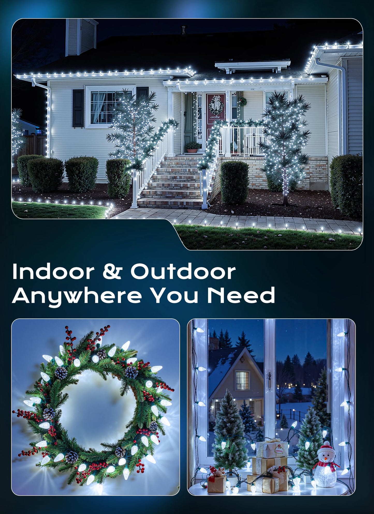 C9 Led Christmas Lights Outdoor  33 Ft 50 Led C9 String Lights  8 Modes & Timer Connectable Waterproof For Christmas Tree Light Indoor Outdoor Roofline Patio Outside Garden Yard Xmas Decoration  White