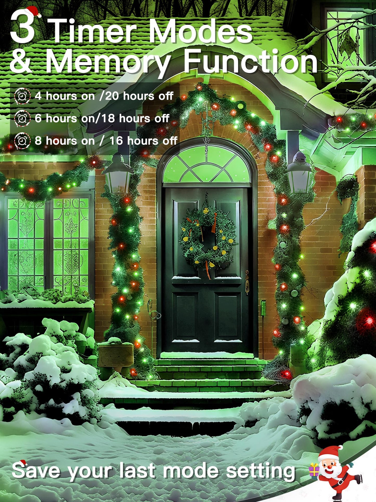 Guhope Christmas Lights 66Ft 200 Led  Christmas Tree Light With 8 Lighting Modes  Outdoor Waterproof String Lights With Remote And Timer  Fairy Light For Holiday Decor (Red And Green)