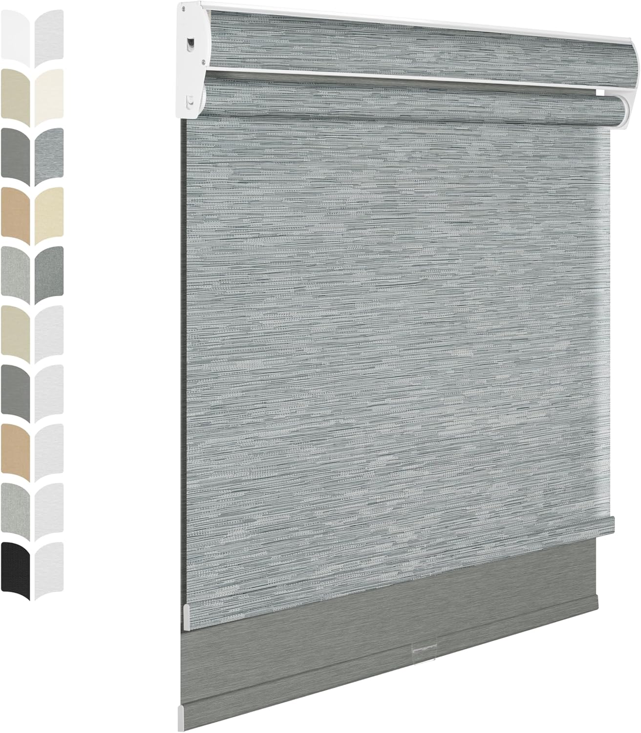 BERISSA Cordless Dual Roller Shades with Cassette Valance, Double Window Shades - Blackout and Light Filtering, Day and Night for Home Office Door. Striped Jacquard Grey. 56 W x 56" H