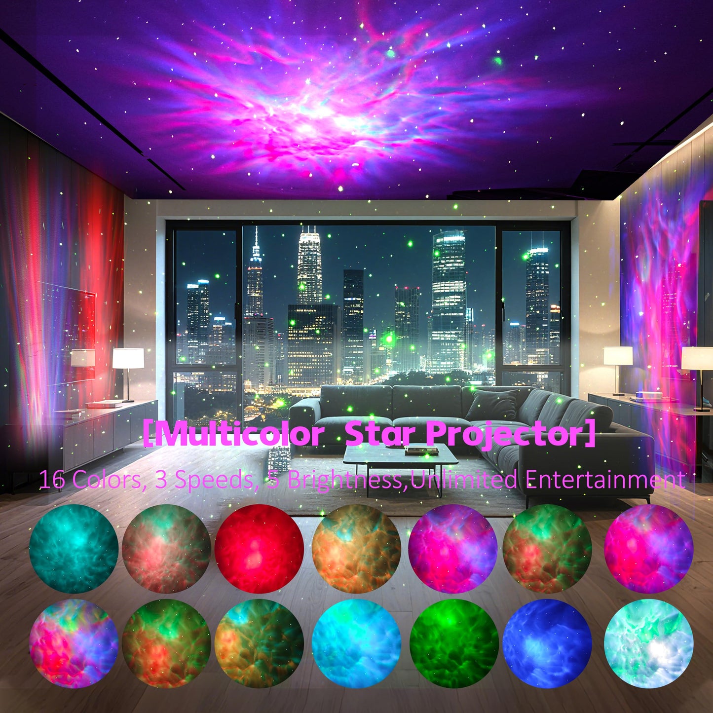 Apollo Star Galaxy Projector Night Light With 16 Light Effects  Nebula Ceiling Led Lamp For Bedroom And Room Decor  For Parties&Christmas &Birthday& Kids Gifts (Pink)